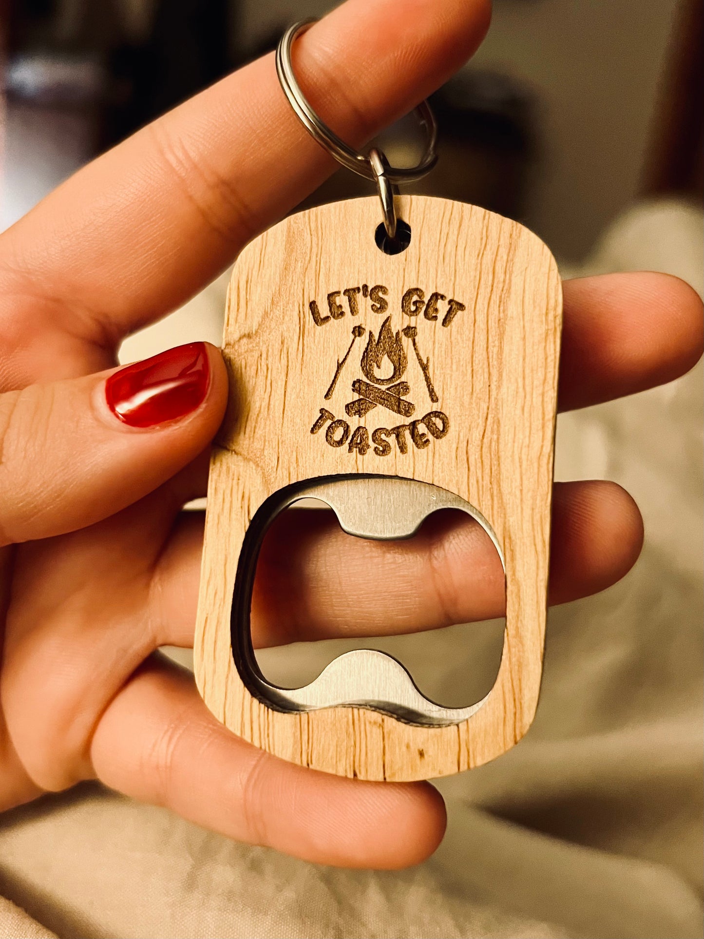 “Let’s Get Toasted” Bottle Opener Keychain